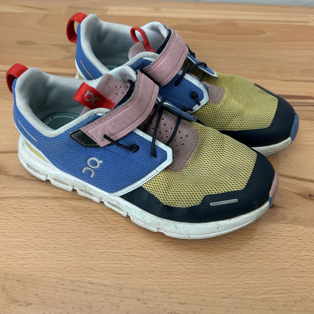 On Running Kids' Blue, Yellow, and Pink Sneakers